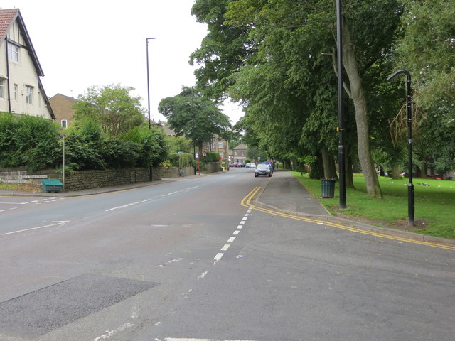 Harrogate Road (B6152) in Rawdon at its junction with Quakers Lane