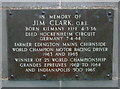 Plaque on Jim Clark Memorial at Chirnside