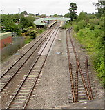 SO9233 : Rusty railway line past the east side of Ashchurch railway station by Jaggery