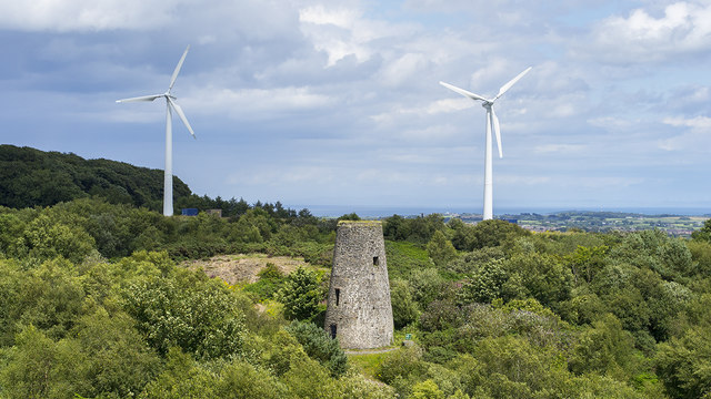 Wind turbines and old windmill near Newtownards