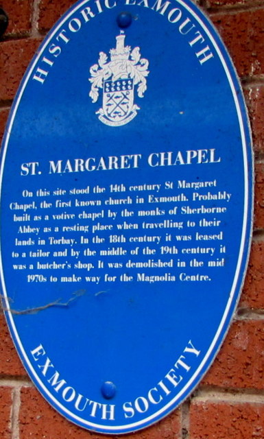 Blue plaque marking the site of the first known church in Exmouth