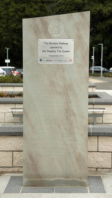 A commemorative stone at Tweedbank Station