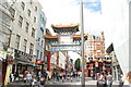 TQ2980 : View of the entrance pagoda of Chinatown from Whitcomb Street #2 by Robert Lamb