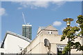 View of The Landmark Apartments and a towerblock in the Quarterdeck development from Westferry Road