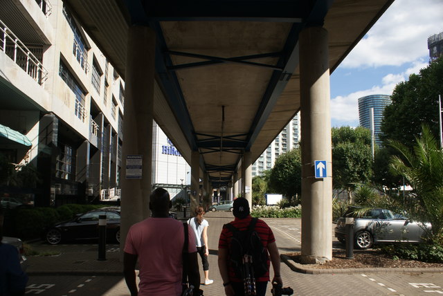 View along the underside of the DLR viaduct from Admirals Way