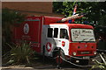 View of a Bedford fire engine doubling up as a Cuban sandwich stall in Canary Wharf