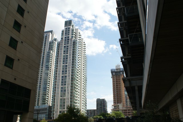 View of apartments in South Quay Plaza from South Quay