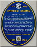 ST1600 : Fairfield House blue plaque, New Street, Honiton by Jaggery