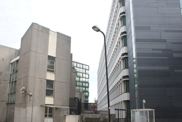 View of the rear of shops on Great Eastern Street from New Inn Yard