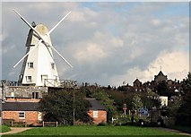 TQ9120 : Rye windmill and church from Gibbet's Marsh car park by Patrick Roper