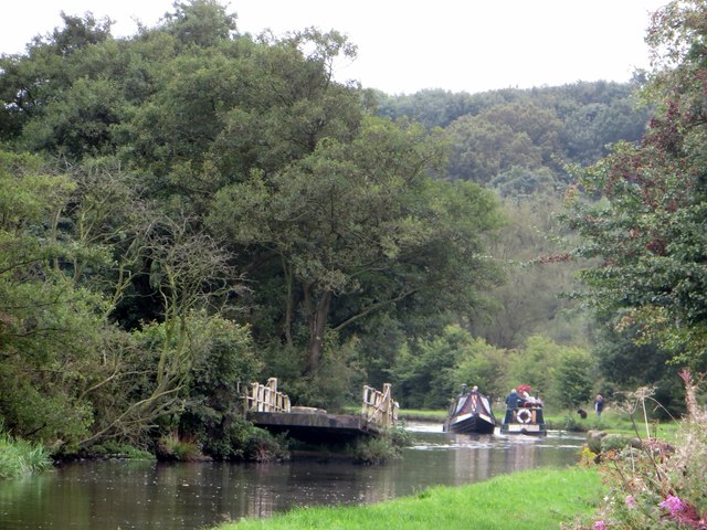Narrow boats passing on the Leeds and Liverpool Canal