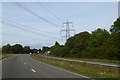 Pylon and cables crossing A420 (Botley by-pass)