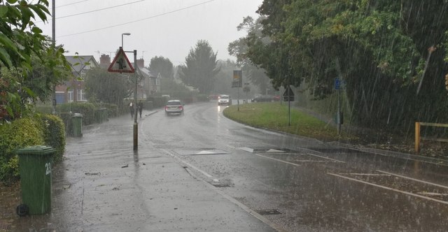Torrential rain on Winchester Road in Countesthorpe