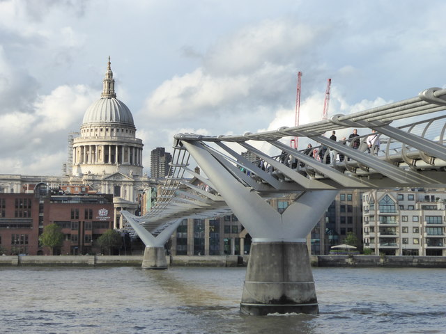 The Millennium Bridge and a view of the dome of St Paul's Cathedral