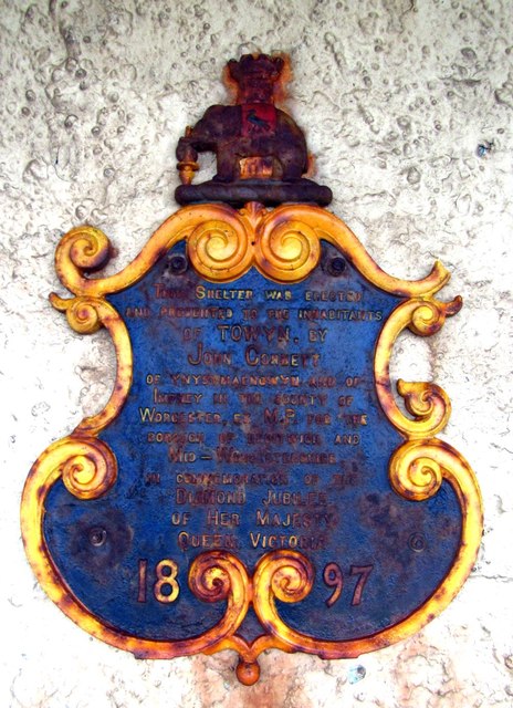 Plaque in Victorian seafront shelter at Tywyn