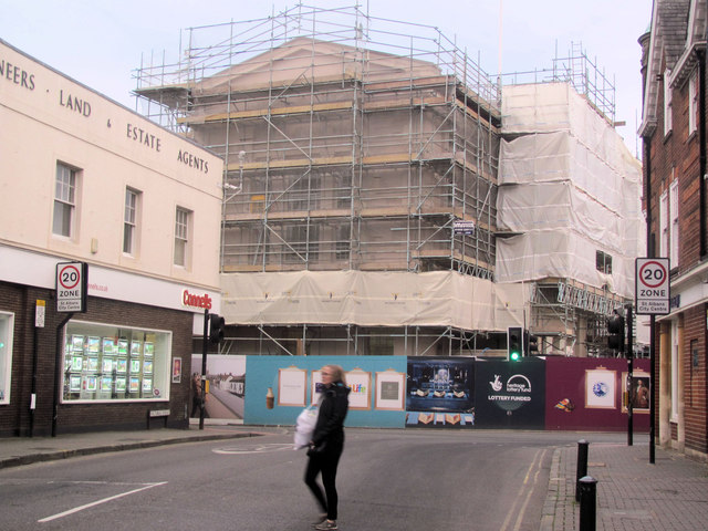 The Old Town Hall under repair from Victoria Street
