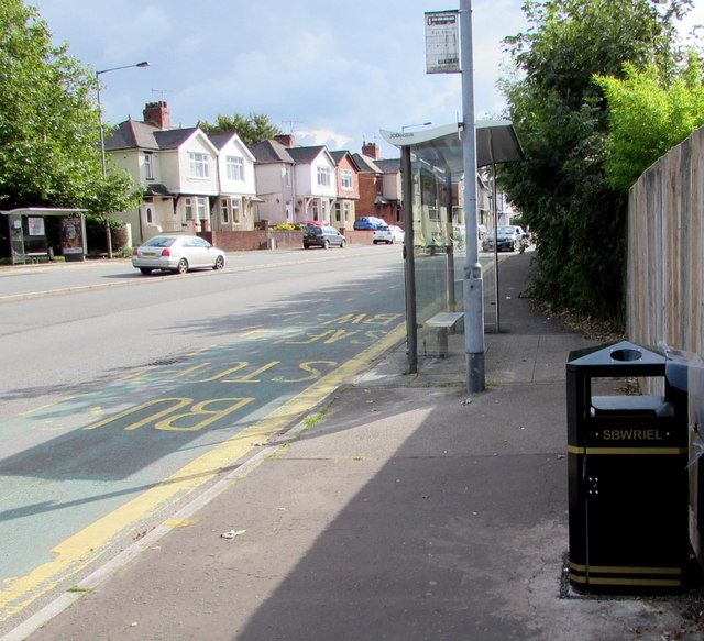Welsh side of a Malpas Road litter bin, Newport