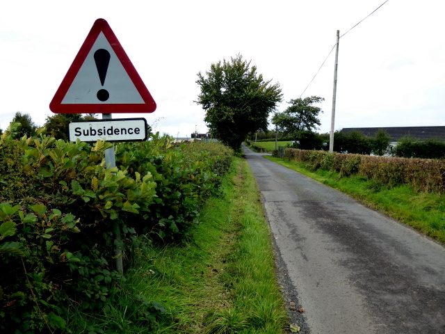 Subsidence warning sign along Woodbank Road