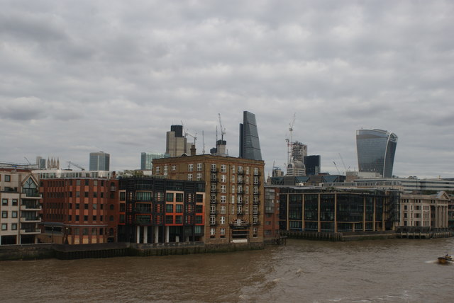 View of Tower 42, the Cheese Grater and the Walkie Talkie from the Millennium Bridge