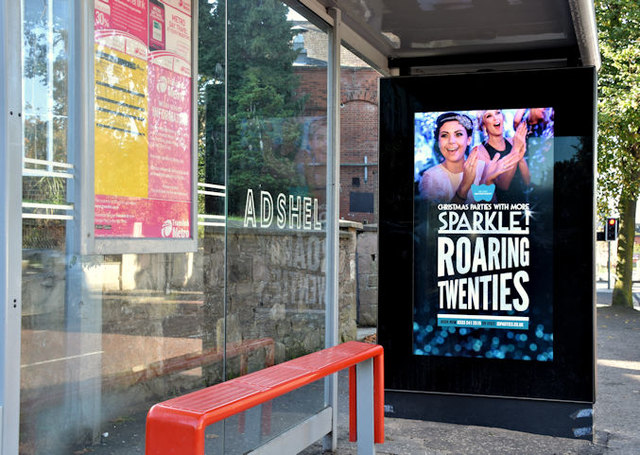 Digital bus shelter advertising, Strandtown, Belfast - September 2017(1)