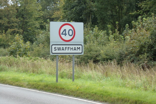 Swaffham Town Name sign on the A1065 Castle Acre Road