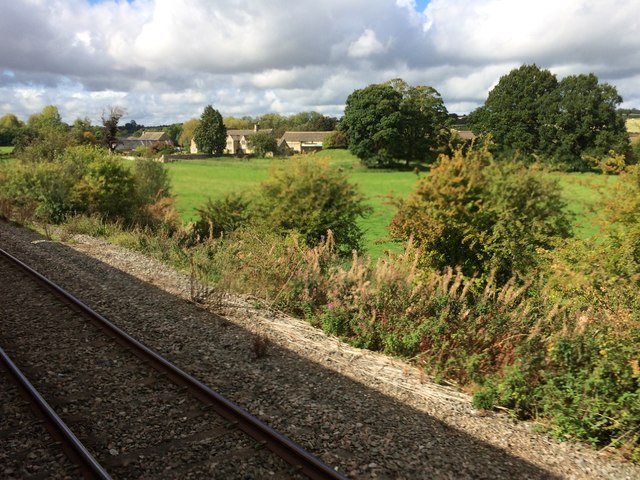 View from a Didcot-Worcester train - Fields near Ascott-under-Wychwood
