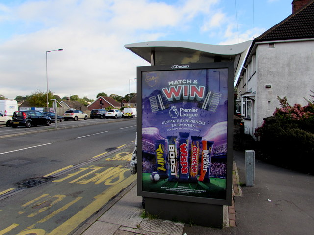 Cadbury advert on a Malpas Road bus shelter, Newport