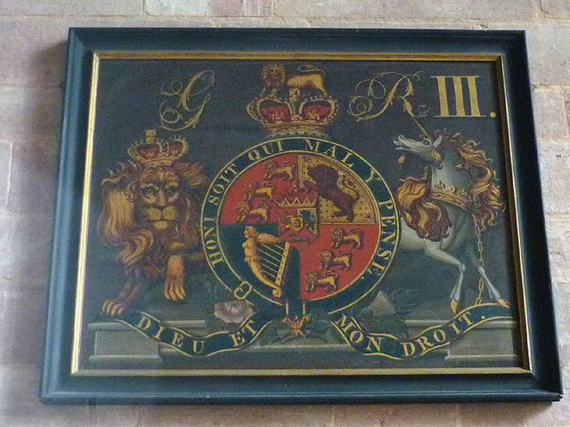 Royal coat of arms, St Peters Church, Field Broughton