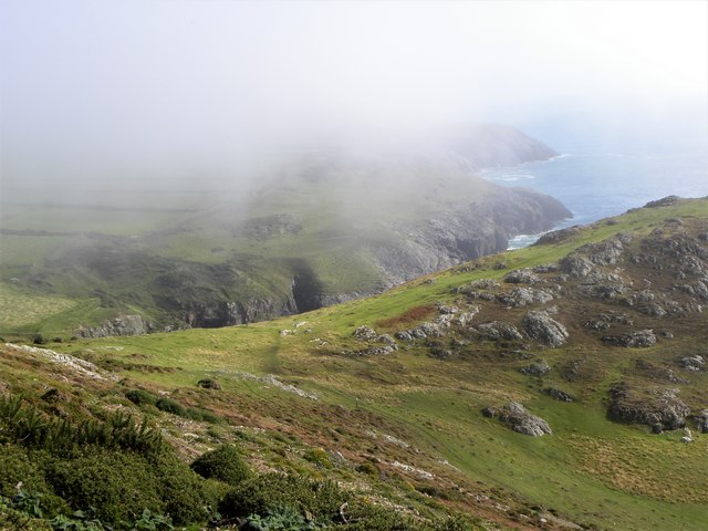Misty coastline from Mynydd y Gwyddel