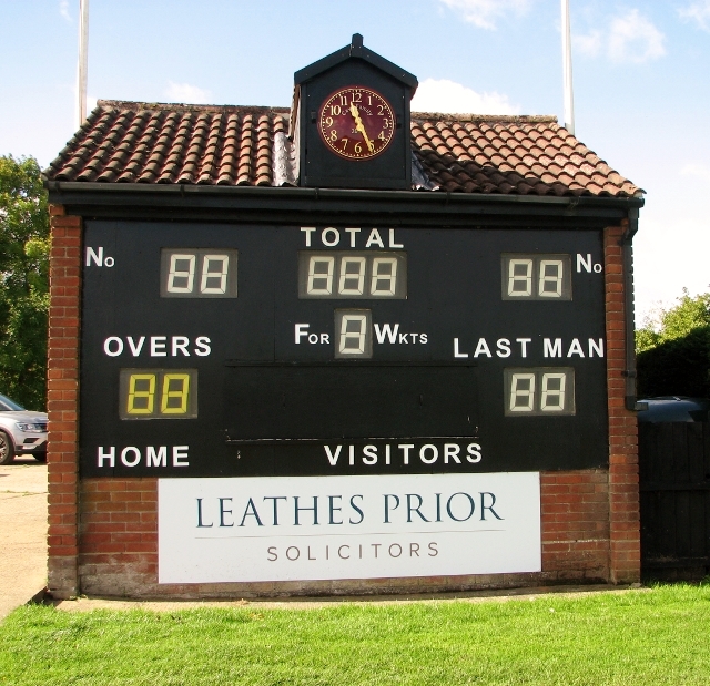 Scoreboard by the bowling green on Swardeston Common