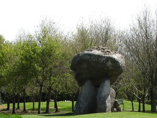 Pebbles on top of the Proleek Dolmen's cap stone