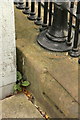 NT2573 : Bench mark, Princes Street Gardens railings by Alan Murray-Rust