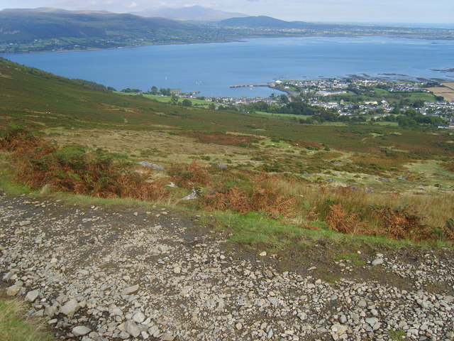 Descending the upper limb of the Táin Trail above Carlingford