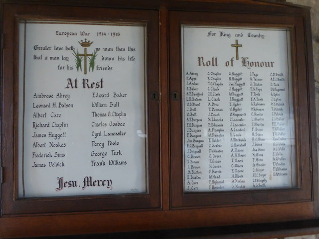 The Roll of Honour in St Thomas à Becket Church, Fairfield