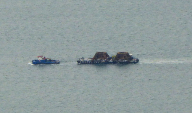 Tug and barge in the Firth of Forth from the air
