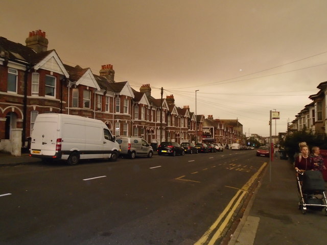 Queens Park Road, unusual colour sky