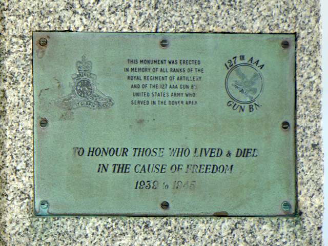 Plaque on WWII artillery memorial, Dover