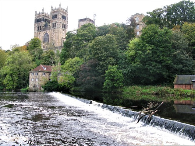Weir on the River Wear, Old Fulling Mill and Durham Cathedral