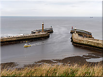 NZ9011 : Whitby Harbour Piers from Abbey Headland by David Dixon