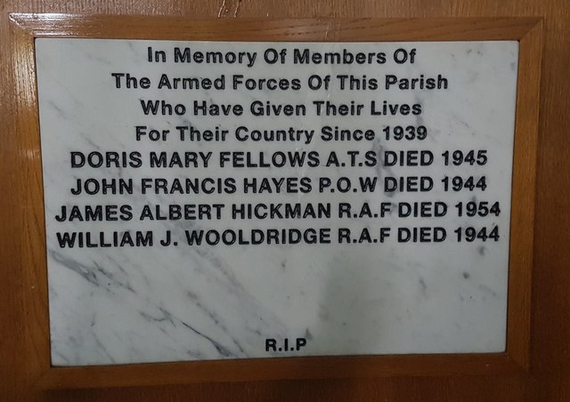 WW2 memorial inside St Chad and All Saints Church