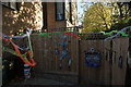 View of a front garden decorated for Halloween on South Access Road