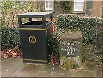 NT0805 : Litter bin and milestone, Moffat by Richard Sutcliffe