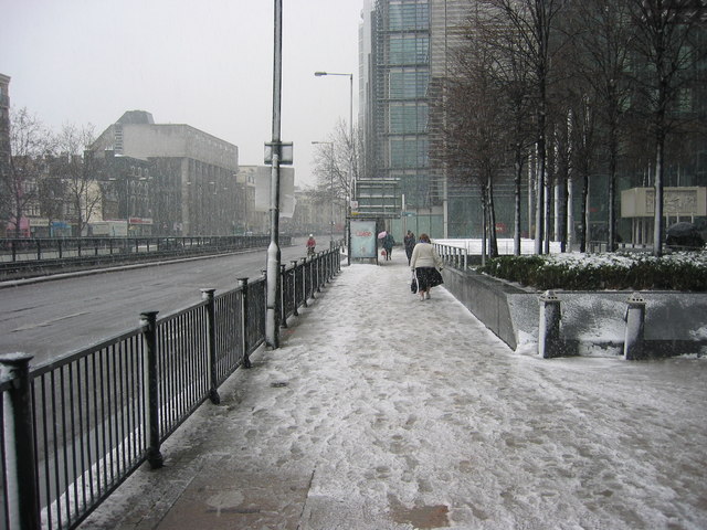 Slippery day for pedestrians on the Euston Road