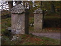 Stone gateposts at exit from Midmar Kirk carpark