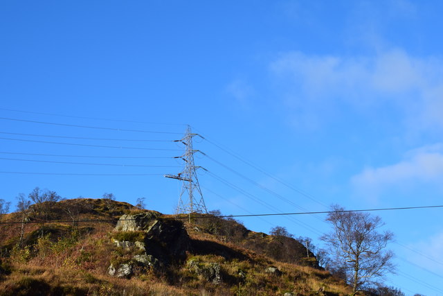 Electricity pylons above Loch Katrine.