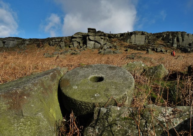Stanage Edge and an abandoned millstone