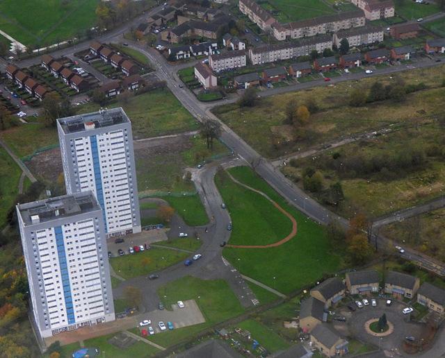 Linkwood Crescent towerblocks from the air