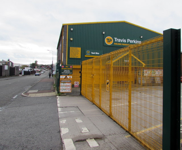 Yellow entrance gate, Travis Perkins, Wigan