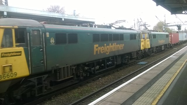 Container train passes through Ipswich station