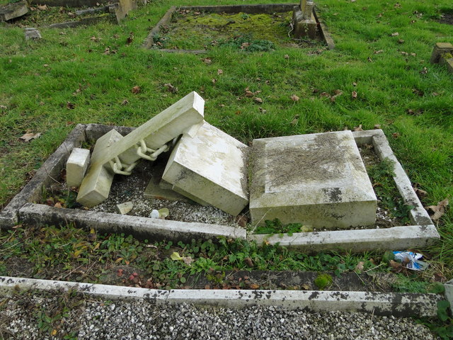 Desecrated war grave in Upwell churchyard